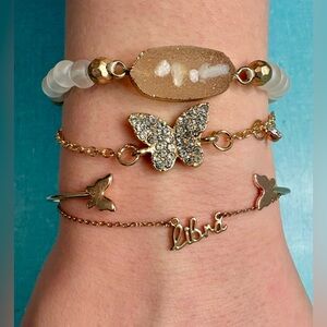 Gold Plated Libra and Butterfly Bracelet Set